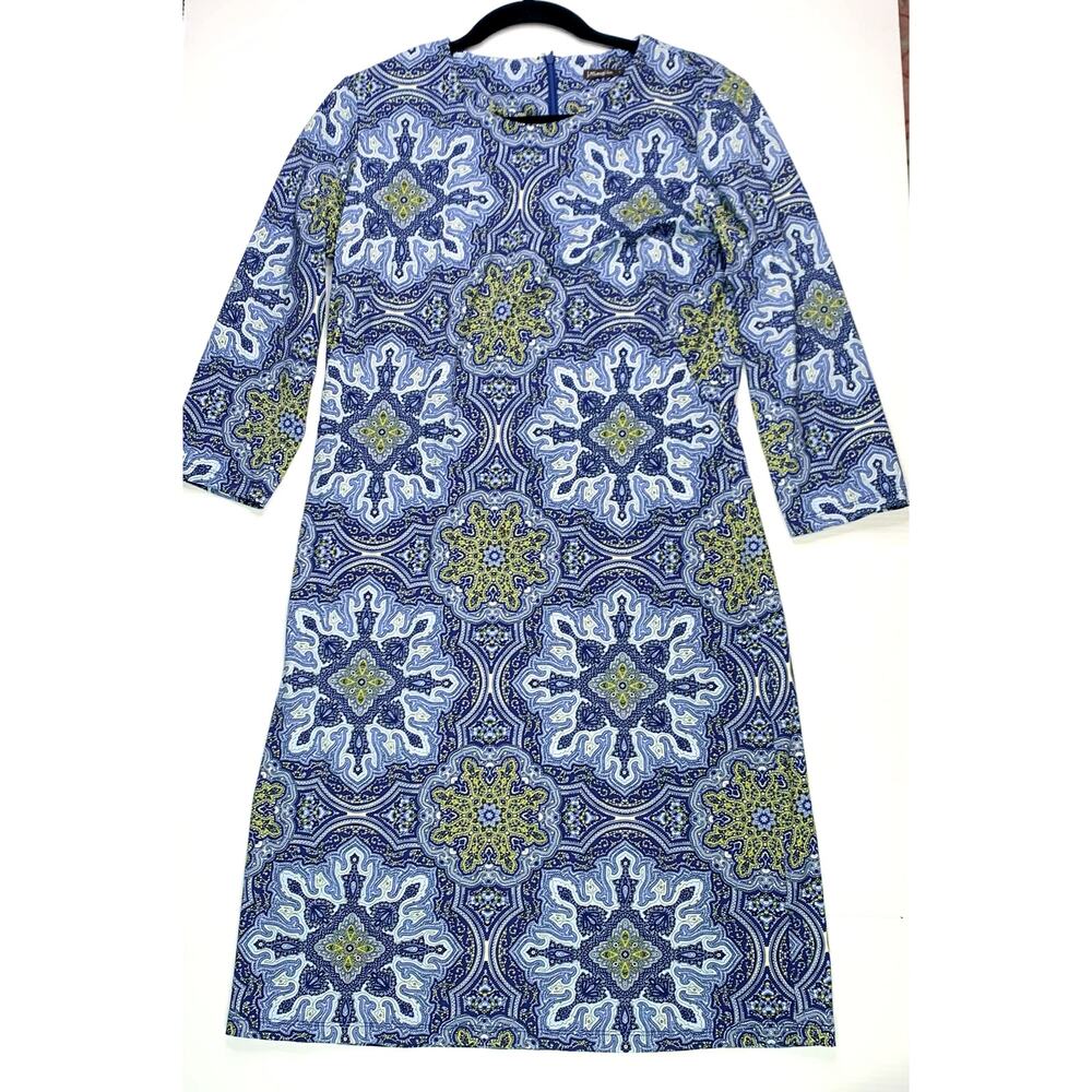 J McLaughlin Sophia Dress Large Catalina Cloth Kaleidoscope Geometric 3/4 Sleeve